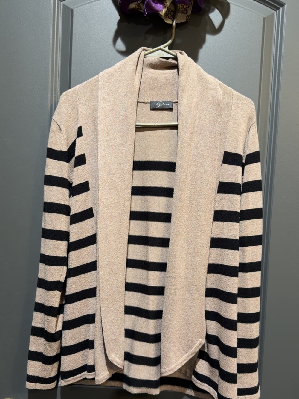 Striped Open-Front women’s fall Cardigan Sweater - Beige and Black